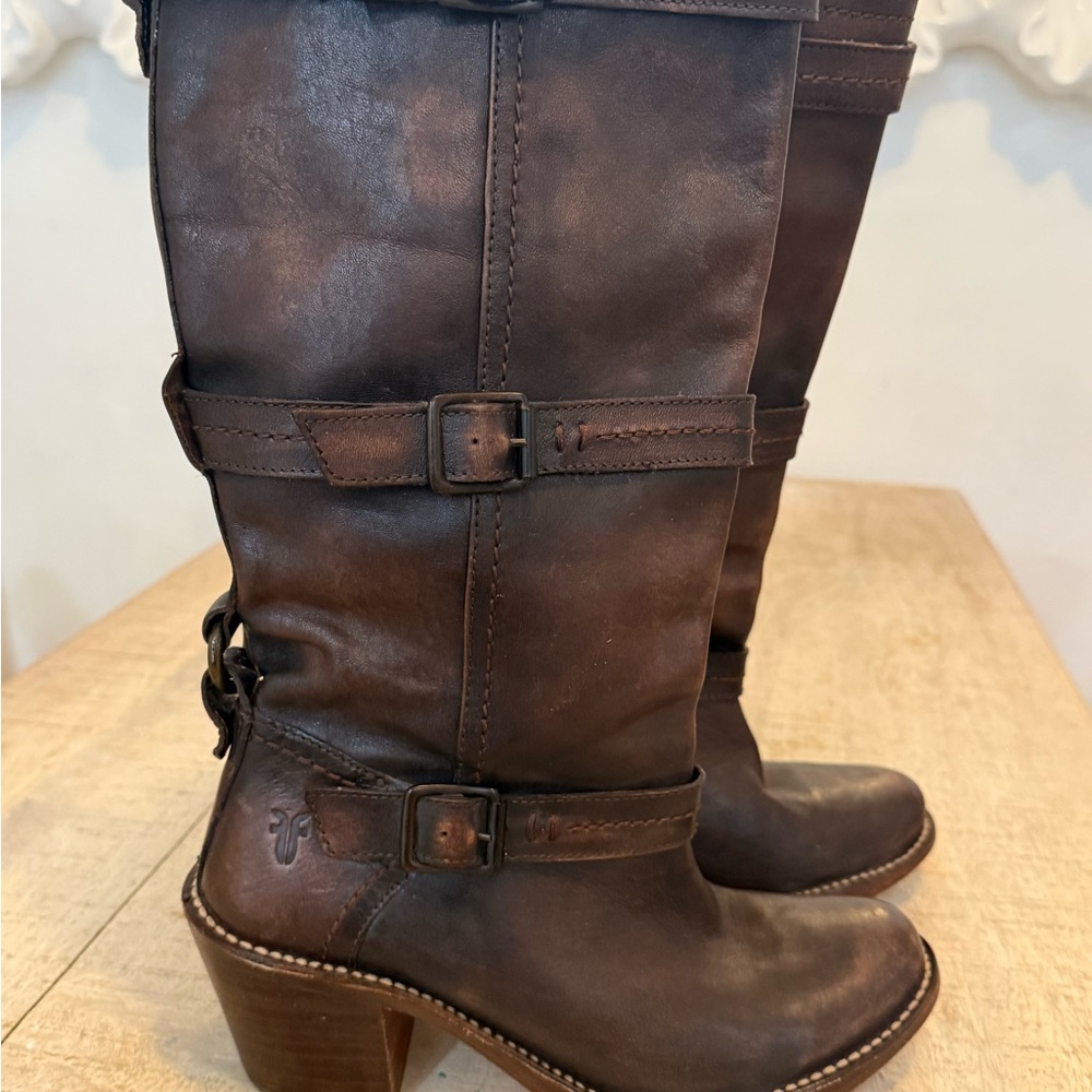 Frye Dark Brown Leather Heeled Boots